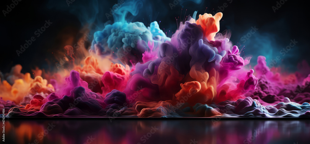 Fototapeta premium Smokey, soft, powder colour and design with art and painting for decorative, texture and creative idea. Ai generated, banner and pattern with abstract fantasy colours on background for graphic wallpa