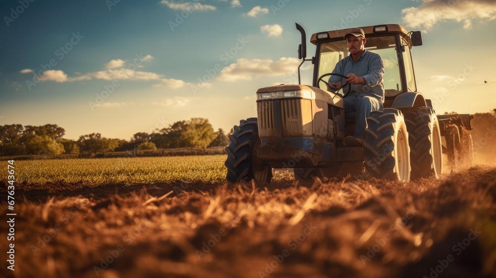 Fototapeta premium Farmer driving a tractor, AI generated Image