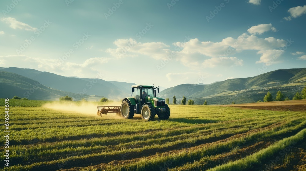 Fototapeta premium Farmer driving a tractor, AI generated Image