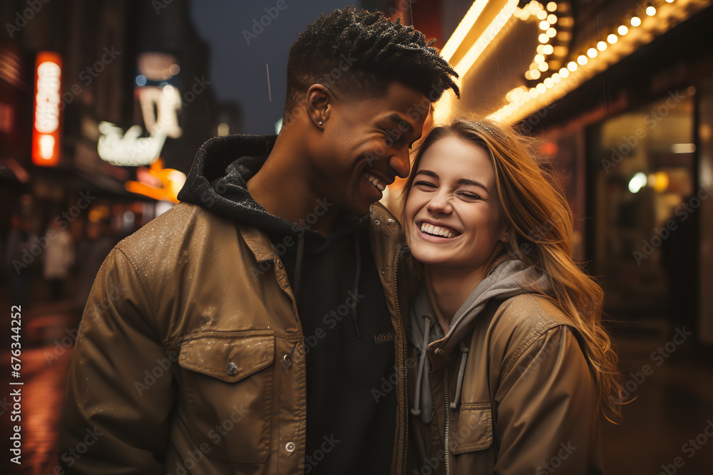 A lively image of a couple with different abilities, sharing a joyous moment against the backdrop of a city aglow with lights
A lively image of a couple with different abilities, sharing a joyous moment against the backdrop of a city aglow with lights
