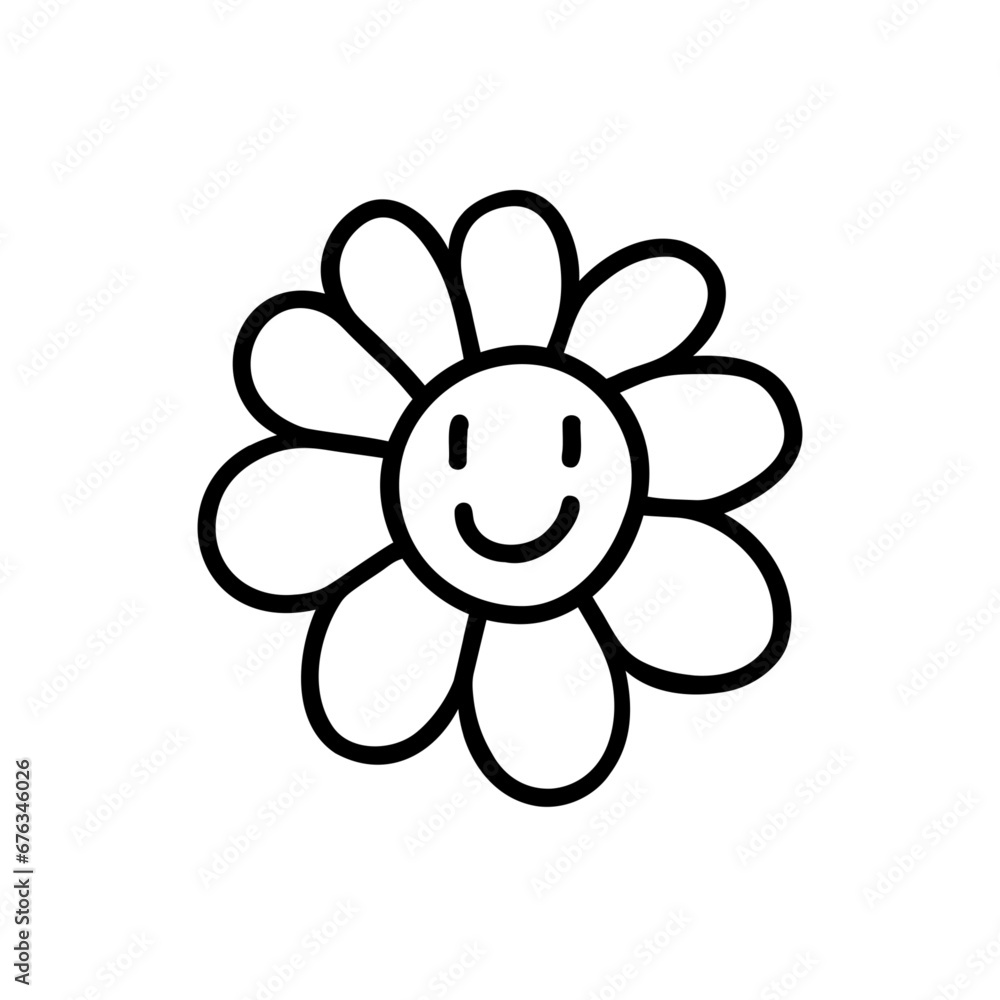 Hand drawn smiley face flower. Vector rough line illustration isolated on white background. Hand drawn smiley face flower. Vector rough line illustration isolated on white background.