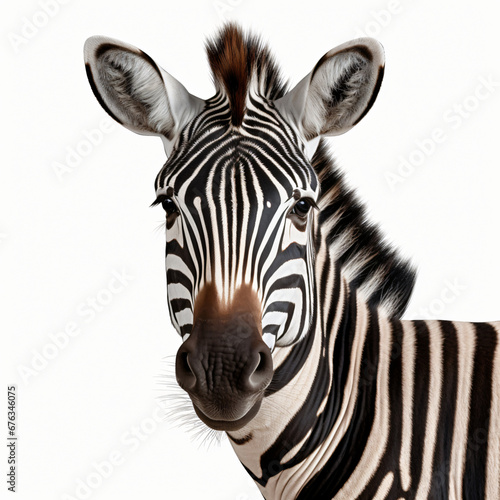 Zebra face shot isolated on white background