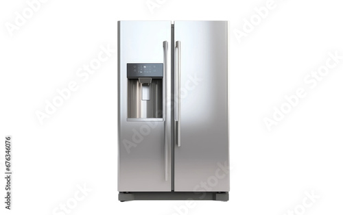 Long Smart Refrigerator Isolated On Transparent Background PNG.