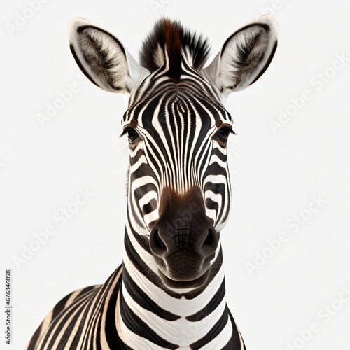Zebra face shot isolated on white background