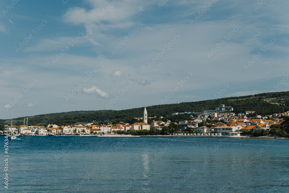 Amazing view of Adriatic sea and old town Supetar, Brac island, Croatia.