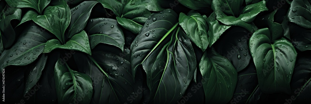 Fototapeta premium Captivating beauty of nature verdant tropical forest leaves in a serene low light background