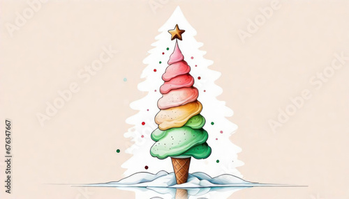 Cute abstract christmas tree made of ice cream with copy space photo