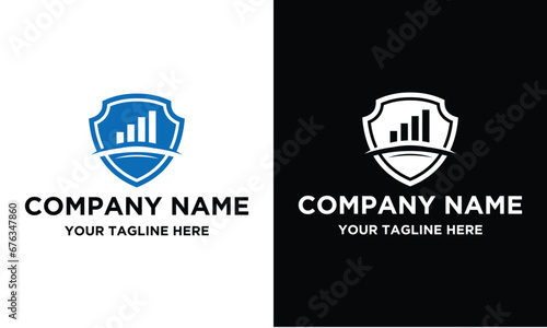this image is a logo of a graph bar on a shield for finance or business related company logo