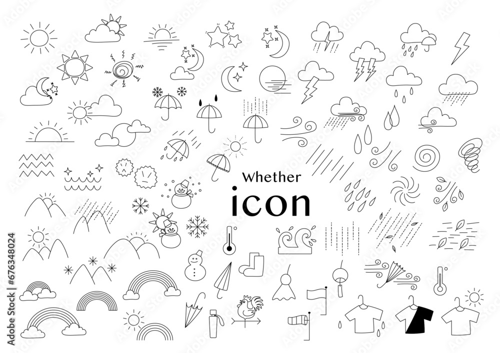 線画のかわいい天気アイコンセット 線画のかわいい天気アイコンセット