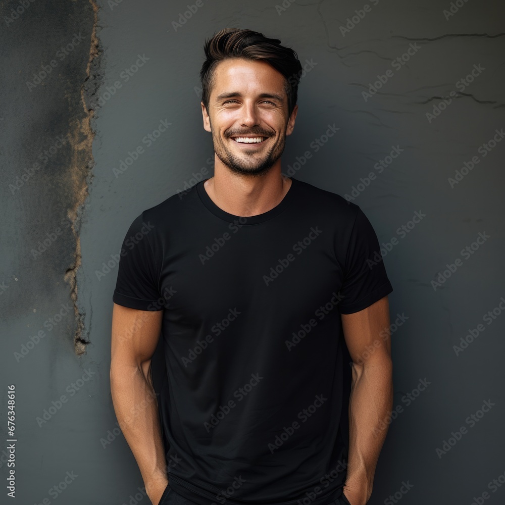 Attractive man wearing empty blank t-shirt for mockup