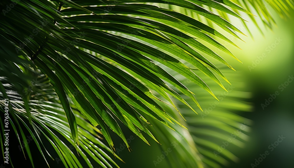 Obraz premium Vibrantly illuminated green tropical forest with lush nature leaves in a captivating background
