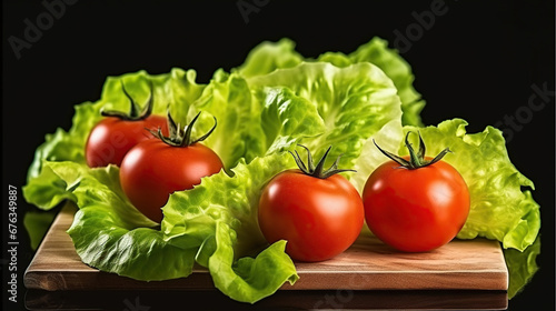 Professional photo of Tomato and lettuce salad. Generative AI
