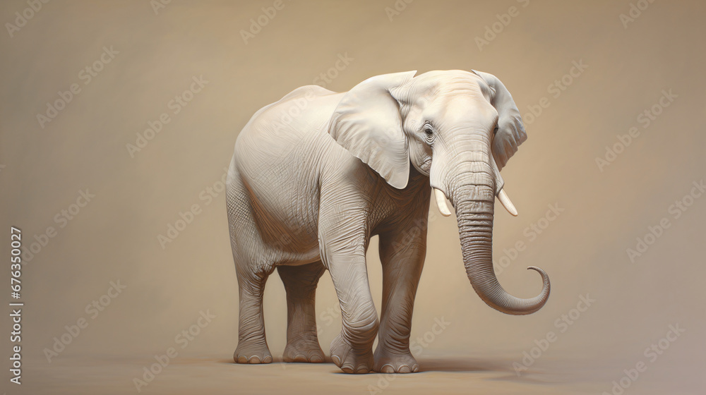 a majestic white albino elephant standing in elegance, every detail finely depicted against a warm, single-tone background, creating a visually appealing flyer or presentation