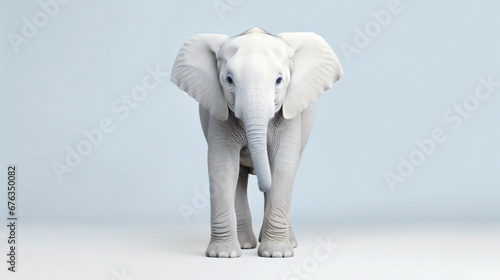 the beauty of a regal white albino elephant, with focused attention on its blue eyes and unique features against a plain backdrop, suitable for creating impactful visuals