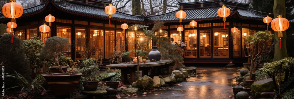 Enchanting chinese new year garden adorned with captivating lanterns, evoking wonder and enchantment