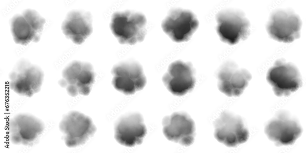Set of smoke puffs isolated on transparent white background - obrazy, fototapety, plakaty 