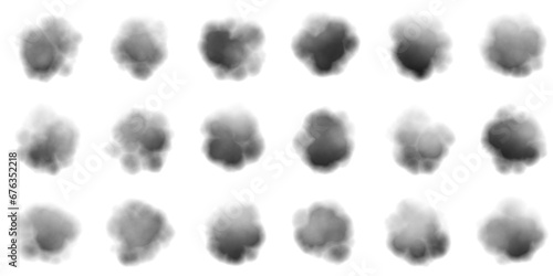 Fotografie Set of smoke puffs isolated on transparent white background