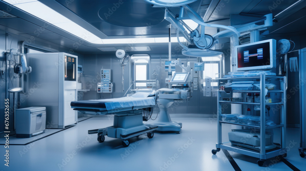 Advanced operating room with lots of equipment for surgical specialists. Advanced operating room with lots of equipment for surgical specialists.