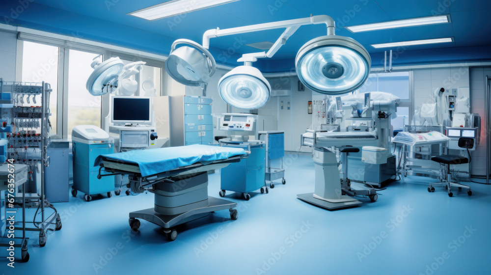 Advanced operating room with lots of equipment for surgical specialists. Advanced operating room with lots of equipment for surgical specialists.