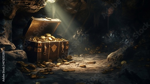 Old treasure chest in cave. photo