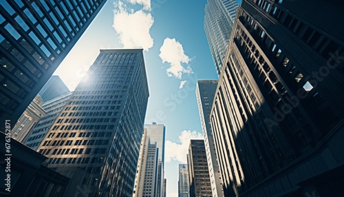 Modern business district spectacular reflections of skyscrapers in the vibrant cityscape