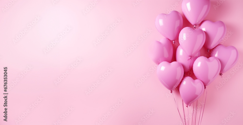 Air Balloons heart shaped foil on pastel pink background banner