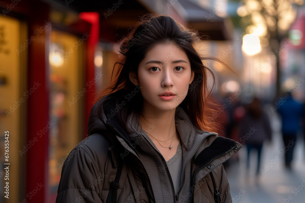 portrait photography of a young woman outside taking a walk through the streets of China portrait photography of a young woman outside taking a walk through the streets of China