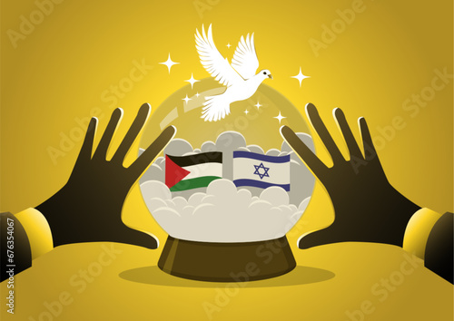 Businessman hands touching crystal ball wishing for peace