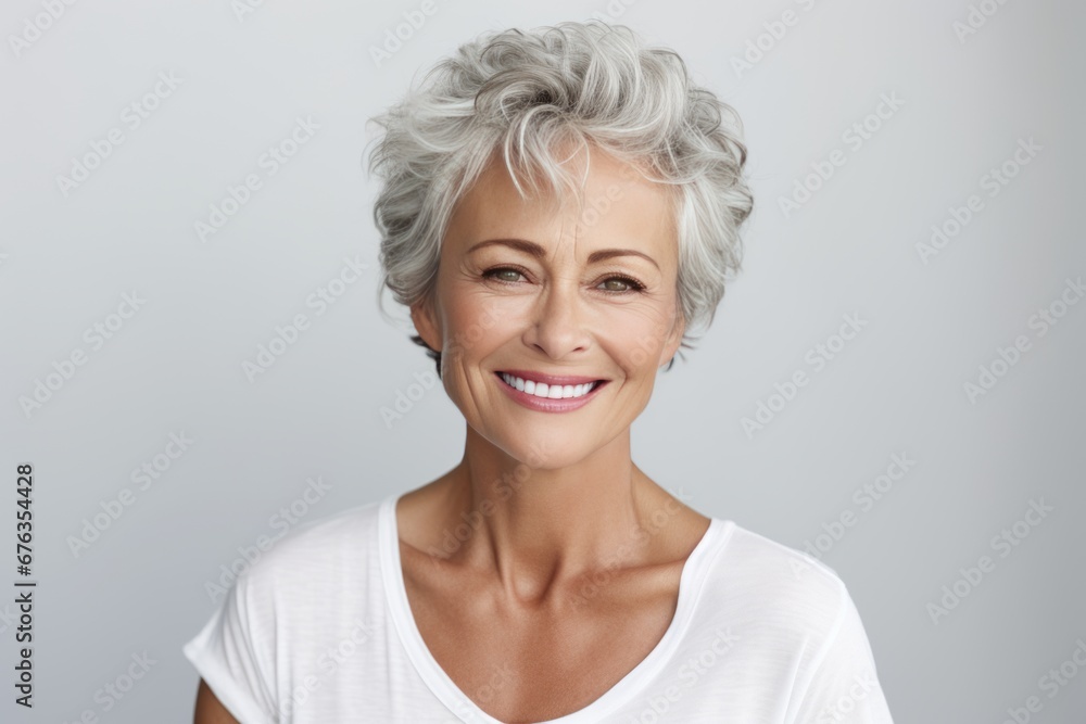 Mature woman with a beautiful smile and happy face. Adult aged woman with healthy and smooth skin. Cosmetics and beauty skincare. Generative AI Mature woman with a beautiful smile and happy face. Adult aged woman with healthy and smooth skin. Cosmetics and beauty skincare. Generative AI