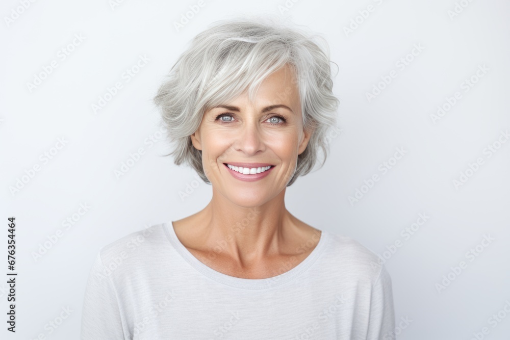 Mature woman with a beautiful smile and happy face. Adult aged woman with healthy and smooth skin. Cosmetics and beauty skincare. Generative AI Mature woman with a beautiful smile and happy face. Adult aged woman with healthy and smooth skin. Cosmetics and beauty skincare. Generative AI