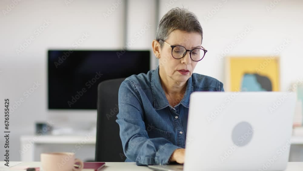 Senior woman using laptop feeling discomfort from dry irritated fatigued eyes taking off glasses, older mature businesswoman tired of computer worker suffering from blurry vision eyestrain problem.
Senior woman using laptop feeling discomfort from dry irritated fatigued eyes taking off glasses, older mature businesswoman tired of computer worker suffering from blurry vision eyestrain problem.