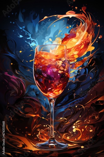 A vibrant and abstract illustration of a cocktail, set against a colorful background. Perfect for use in advertisements, menus, or any design project that requires a fun and eye-catching image