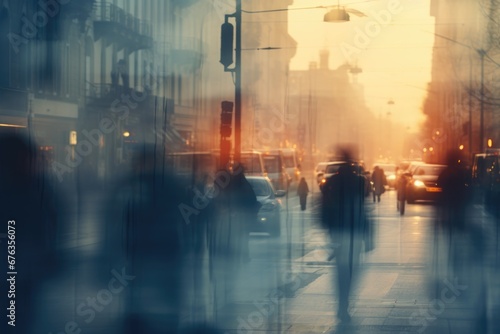 Blurred image of an autumn city street after rain in the evening