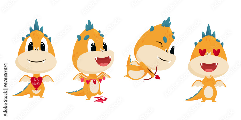 Cute Dragon character on Valentine's Day. Cute Dragon character on Valentine's Day.