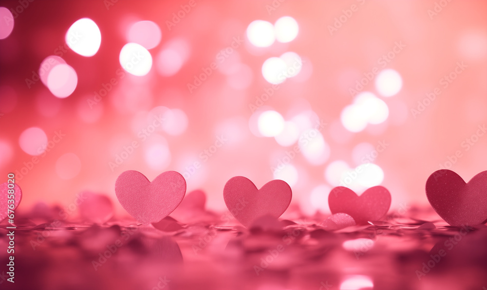 Valentine's Day pink hearts  blurred banner background