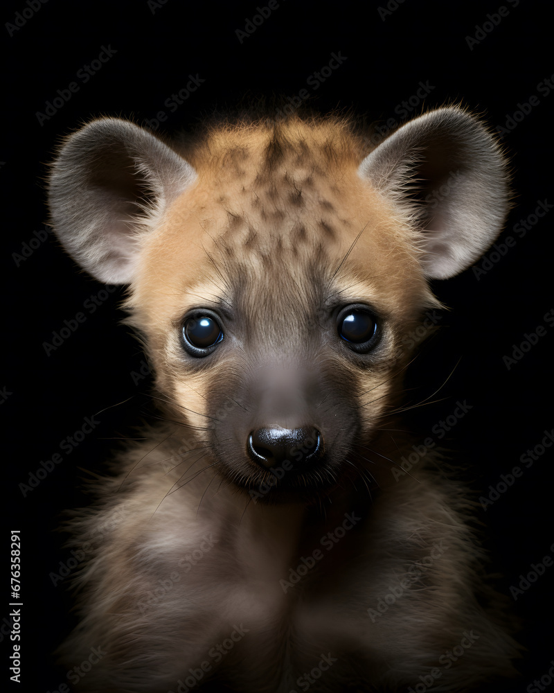 Obraz premium portrait of a cute baby hyena cub with piercing eyes.