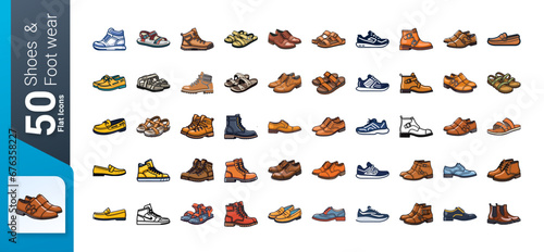Shoes and Footwear Icon Set, Set of footwear and Shoes, , Flat Icons Set, Shoes Icons Collection