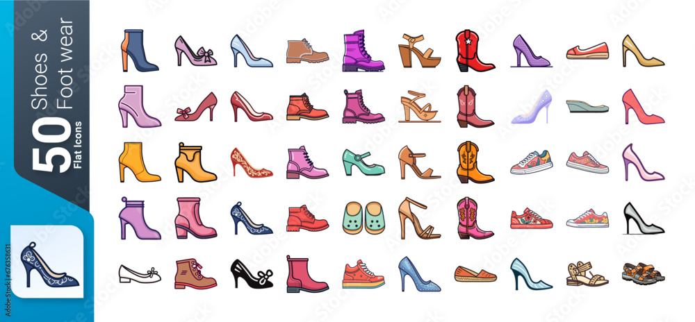 Shoes and Footwear Icon Set, Set of footwear and Shoes, , Flat Icons Set, Shoes Icons Collection Shoes and Footwear Icon Set, Set of footwear and Shoes, , Flat Icons Set, Shoes Icons Collection