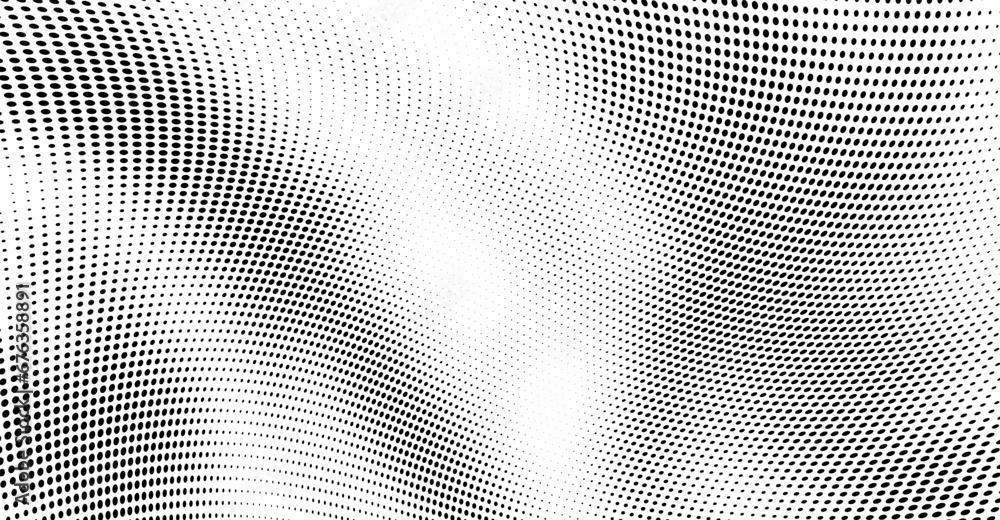 Abstract halftone wave dotted background. Futuristic twisted grunge pattern, dot, circles. Vector modern optical pop art texture for posters, business cards, cover, labels mock-up, stickers layout - obrazy, fototapety, plakaty 