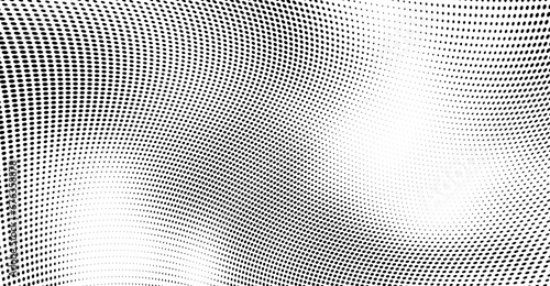 Abstract halftone wave dotted background. Futuristic twisted grunge pattern  dot  circles. Vector modern optical pop art texture for posters  business cards  cover  labels mock-up  stickers layout