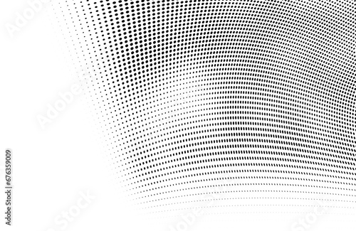 Abstract halftone wave dotted background. Futuristic twisted grunge pattern, dot, circles. Vector modern optical pop art texture for posters, business cards, cover, labels mock-up, stickers layout