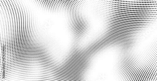 Abstract halftone wave dotted background. Futuristic twisted grunge pattern, dot, circles. Vector modern optical pop art texture for posters, business cards, cover, labels mock-up, stickers layout