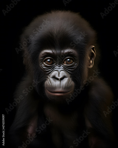 portrait of a cute baby gorilla infant with piercing eyes