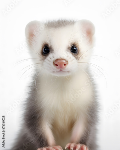 portrait of a cute baby ferret kit with piercing eye.