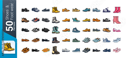 Shoes and Footwear Icon Set, Set of footwear and Shoes, , Flat Icons Set, Shoes Icons Collection