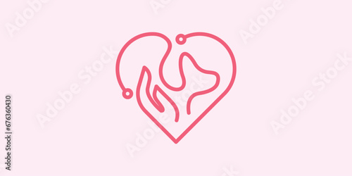 pet health logo design with heart, hand and pet shape elements.
