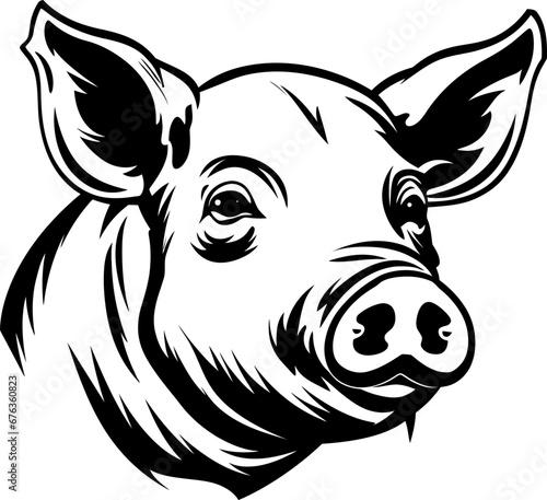 Pig head silhouette in black color. Vector template.