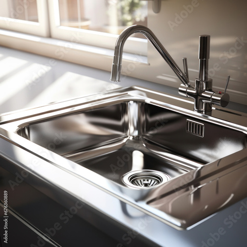 Stainless steel shiny perfectly clean sink for kitchen.