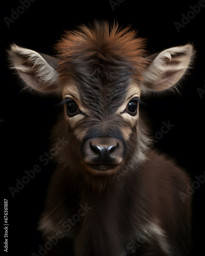portrait of a cute baby gnu calf with piercing eyes