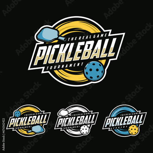 Pickleball logo badge emblem. Emblem set collection vector illustration for a pickleball club